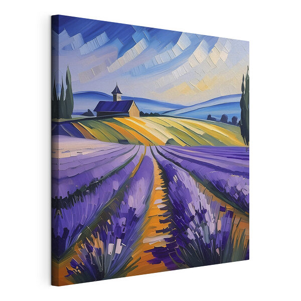 Schilderij van een lavendelveld Canvas Schilderijen Schilderij van een lavendelveld