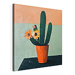 Canvas Schilderijen Schilderij van een cactus met bloemen in een pot