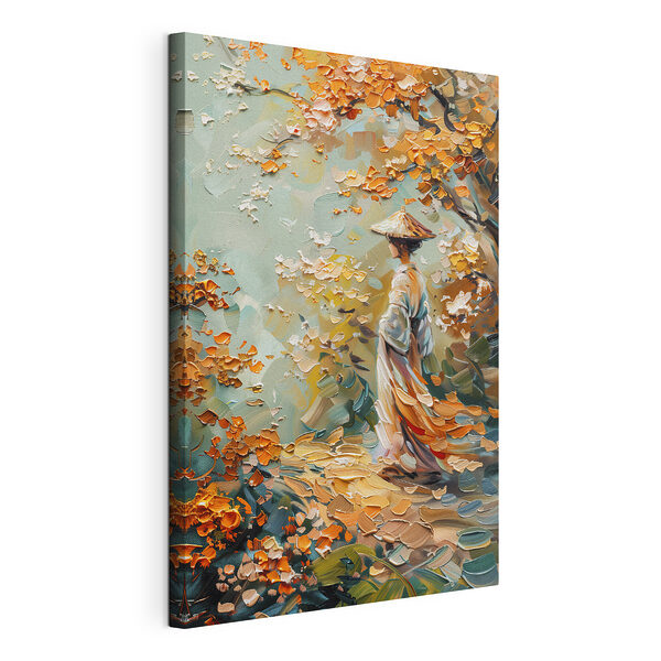 Schilderij van een vrouw wandelend in een park Canvas Schilderijen Schilderij van een vrouw wandelend in een park