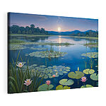 Canvas Schilderijen Meer met lelieblad en lelieblad