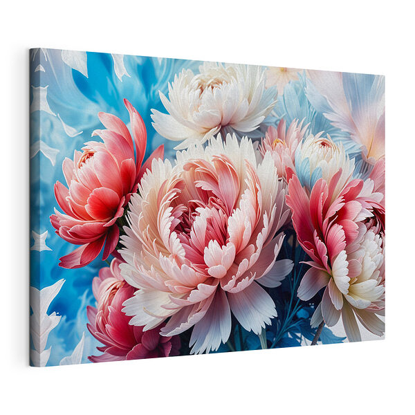 Canvas Schilderijen Levendige bloemen in zachte pasteltinten