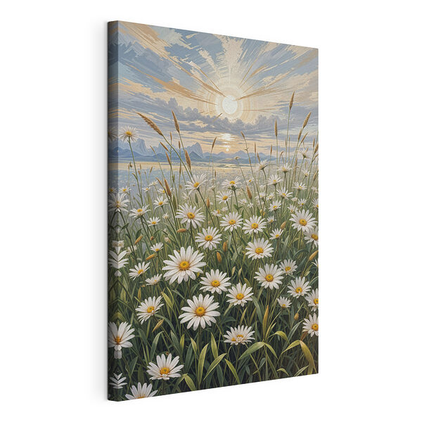 Veld met witte bloemen Canvas Schilderijen Veld met witte bloemen