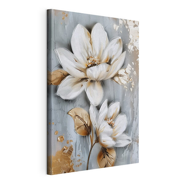 Schilderij van bloemen op een grijs oppervlak Canvas Schilderijen Schilderij van bloemen op een grijs oppervlak