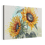 Canvas Schilderijen Schilderij van zonnebloemen op een witte achtergrond