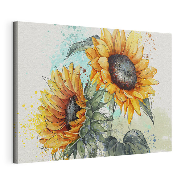 Canvas Schilderijen Schilderij van zonnebloemen op een witte achtergrond