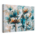 Canvas Schilderijen Groep bloemen met blauwe en witte bloemblaadjes