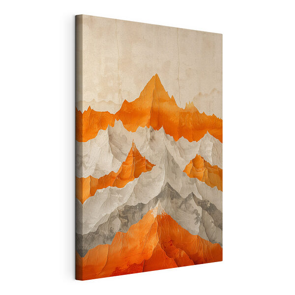 Schilderij van bergen in oranje en wit Canvas Schilderijen Schilderij van bergen in oranje en wit