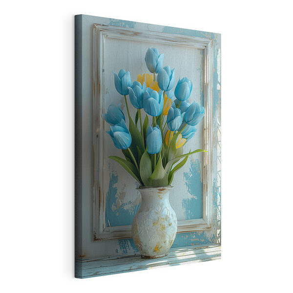 Canvas Schilderijen Vaas met blauwe bloemen