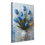 Canvas Schilderijen Vaas met blauwe tulpen