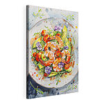 Canvas Schilderijen Aquarel van een bord garnalen en avocado