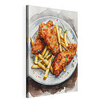 Canvas Schilderijen Bord kippenvleugels en friet