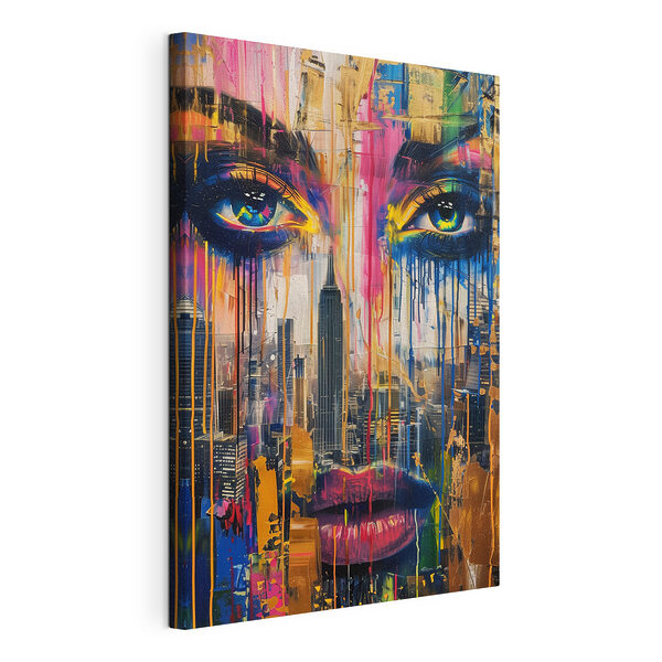 Schilderij van een vrouw’s gezicht met kleurrijke verf die naar beneden druipt Canvas Schilderijen Schilderij van een vrouw’s gezicht met kleurrijke verf die naar beneden druipt