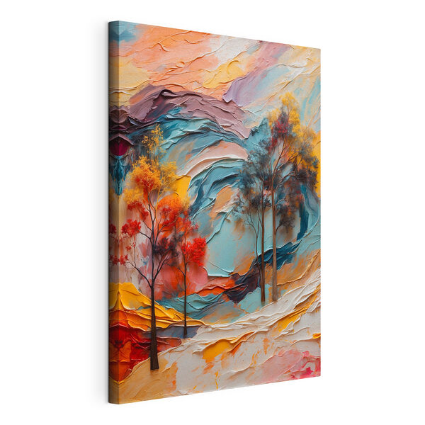 Schilderij van bomen en kleurrijke golven Canvas Schilderijen Schilderij van bomen en kleurrijke golven