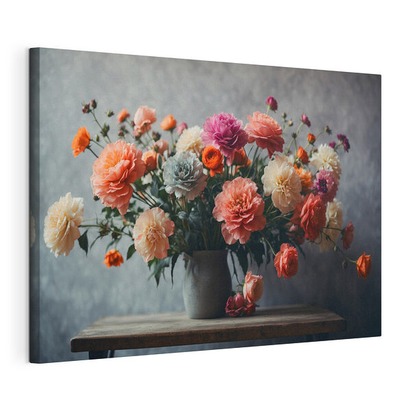 Vaas met bloemen op een tafel Canvas Schilderijen Vaas met bloemen op een tafel