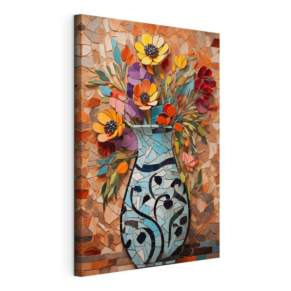 Mozaïek van bloemen in een vaas Canvas Schilderijen Mozaïek van bloemen in een vaas