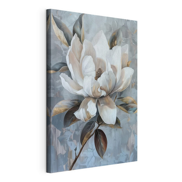 Canvas Schilderijen Witte bloem met bruine bladeren