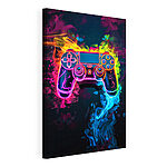 Canvas Schilderijen Videogamecontroller met kleurrijke rook