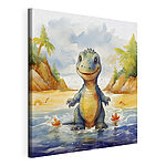 Canvas Schilderijen Cartoon van een dinosaurus in water