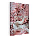 Canvas Schilderijen Witte slang met roze bloemen