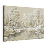 Canvas Schilderijen Rivier met bomen en sneeuw