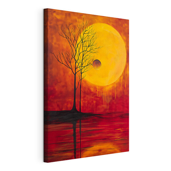 Boom en maan op de achtergrond Canvas Schilderijen Boom en maan op de achtergrond