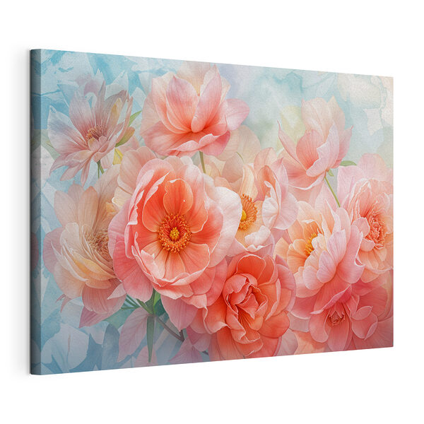 Groep roze bloemen Canvas Schilderijen Groep roze bloemen