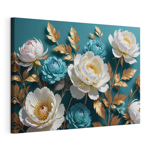 Canvas Schilderijen Groep witte en blauwe bloemen