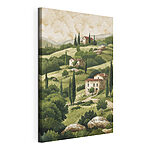 Canvas Schilderijen Schilderij van een landschap met huizen en bomen