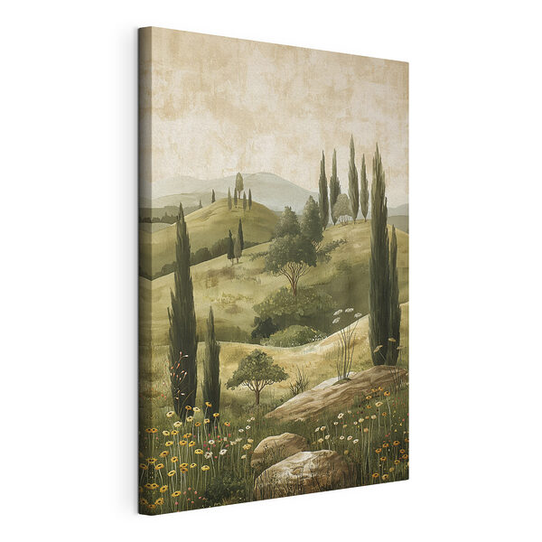 Schilderij van een landschap met bomen en heuvels Canvas Schilderijen Schilderij van een landschap met bomen en heuvels