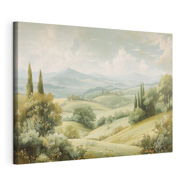 Landschap met heuvels en bomen Canvas Schilderijen Landschap met heuvels en bomen