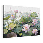 Canvas Schilderijen Groep roze bloemen en groene bladeren