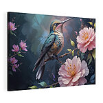 Canvas Schilderijen Vogel zittend op een tak met bloemen