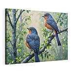 Canvas Schilderijen Twee vogels op een boomtak