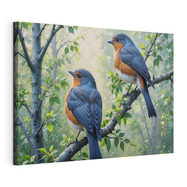 Twee vogels op een boomtak Canvas Schilderijen Twee vogels op een boomtak