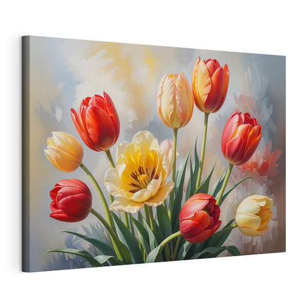 Canvas Schilderijen Groep tulpen in een vaas