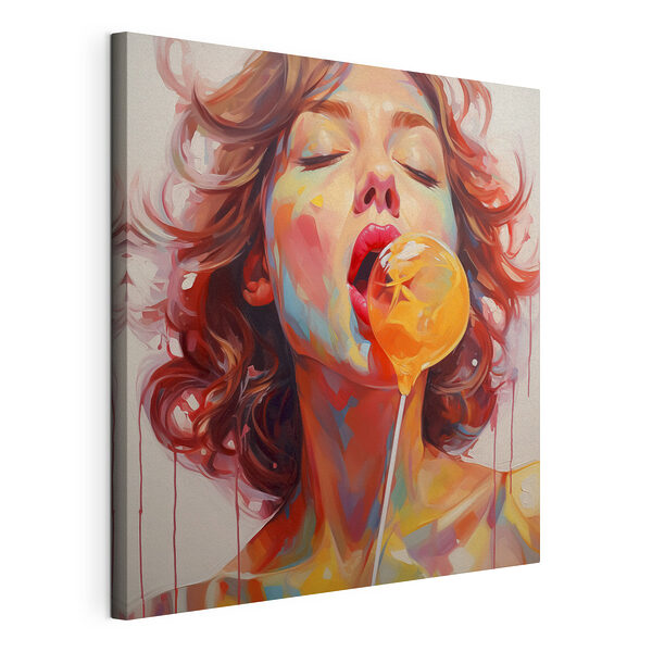 Vrouw met rood haar en een lolly Canvas Schilderijen Vrouw met rood haar en een lolly