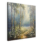 Canvas Schilderijen Schilderij van een bos met bloemen en bomen