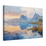 Canvas Schilderijen Water met bergen op de achtergrond