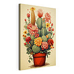 Canvas Schilderijen Cactus en bloemen in een pot