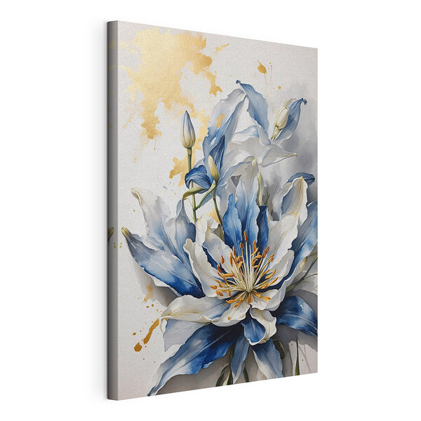 Schilderij van een witte en blauwe bloem Canvas Schilderijen Schilderij van een witte en blauwe bloem