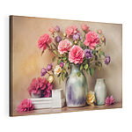 Canvas Schilderijen Vaas met bloemen op een plank