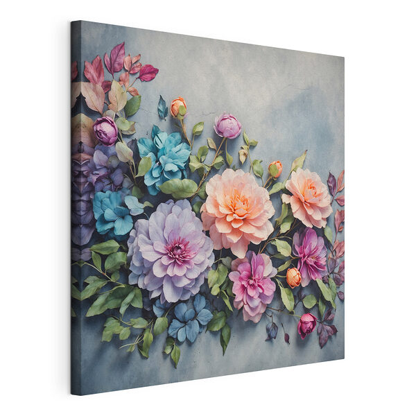 Canvas Schilderijen Groep kleurrijke bloemen