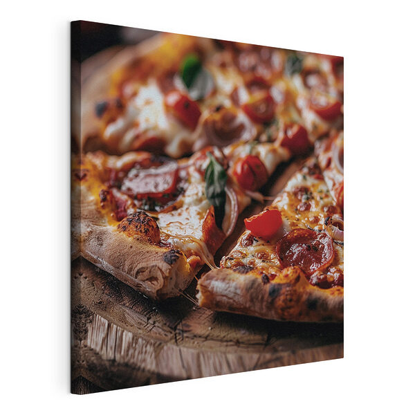 Canvas Schilderijen Pizza met tomaten en kaas
