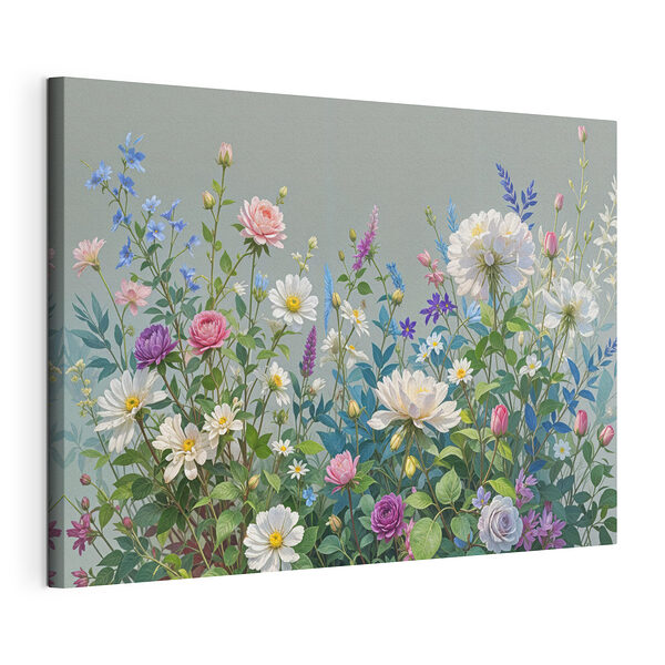Groep bloemen en bladeren Canvas Schilderijen Groep bloemen en bladeren