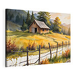 Canvas Schilderijen Huis in een veld