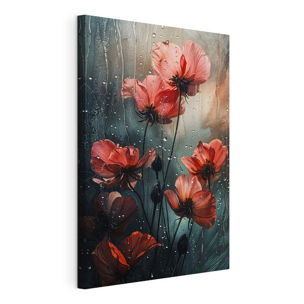 Door de regen gekuste bloesems omarmen de storm Canvas Schilderijen Door de regen gekuste bloesems omarmen de storm