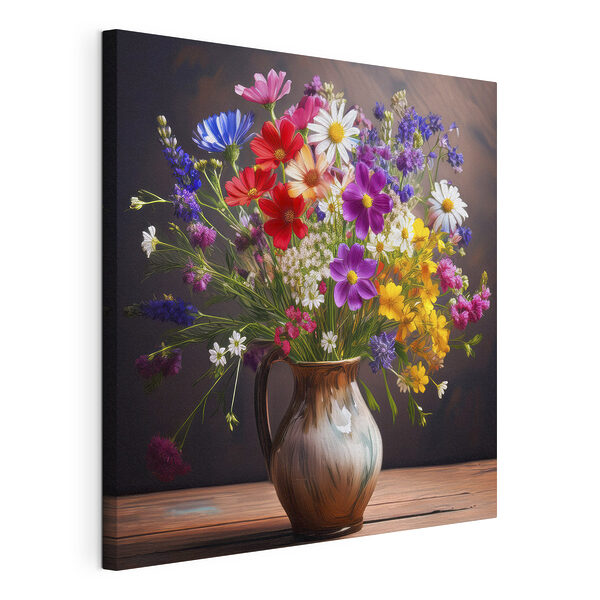 Vaas met bloemen op een tafel Canvas Schilderijen Vaas met bloemen op een tafel