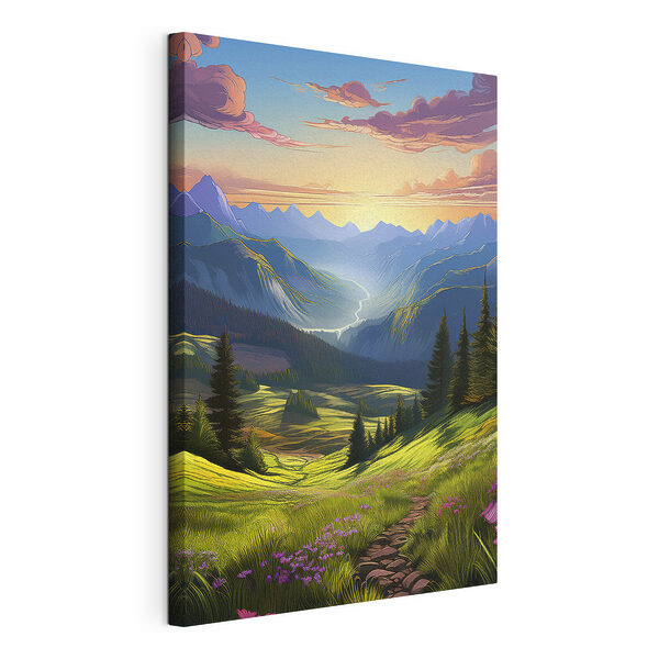 Landschap van bergen en bomen Canvas Schilderijen Landschap van bergen en bomen