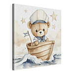 Canvas Schilderijen Aquarel van een teddybeer in een boot