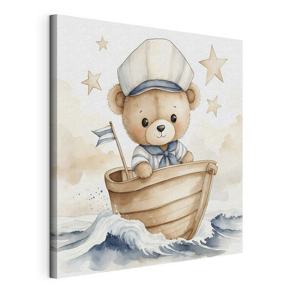 Aquarel van een teddybeer in een boot Canvas Schilderijen Aquarel van een teddybeer in een boot